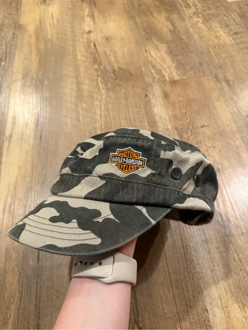 Vintage Y2K Harley-Davidson Green Camo Military Cadet Cotton Cap Hat